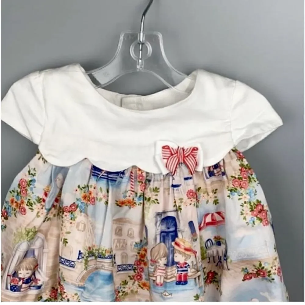 Mayoral Nautical Landscape Baby Dress Cotton Cap Sleeves Button Down Closure 12m